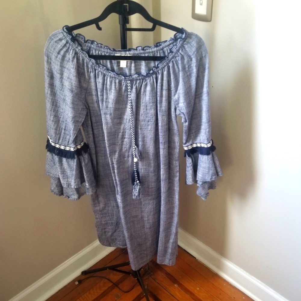 Women's Style & Co Dress Blue & White 3/4 Sleeve Size Small